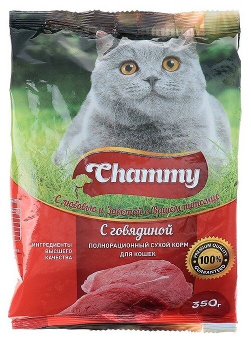 Полнорационный сухой корм Chammy для кошек с говядиной, 350 гр*4 шт - фотография № 2