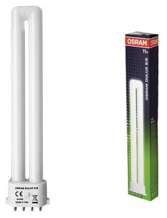 Лампа люминесцентная OSRAM DULUX S/E 11W/21-840, 11 Вт, U-образная, холодный белый свет, цоколь 2G7 (цена за 1 ед. товара)