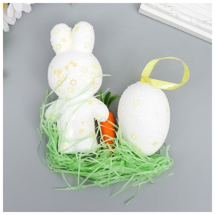 Декор "Зайчик с яйцом и морковкой в посыпке" набор 12 см - фотография № 5