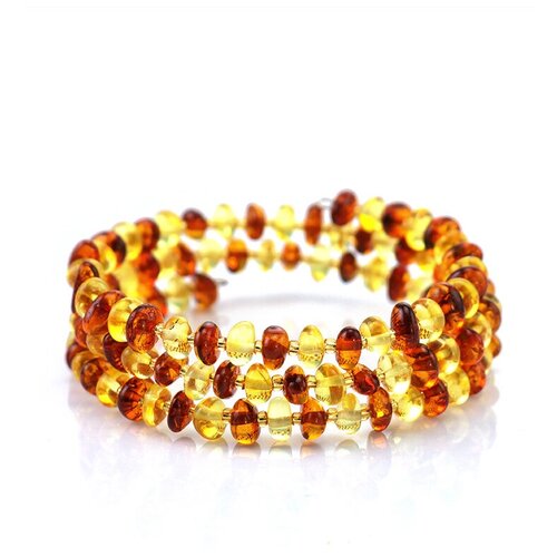 фото Amberholl стильный эффектный браслет из янтаря на струне «галька коньячная и лимонная с бисером»