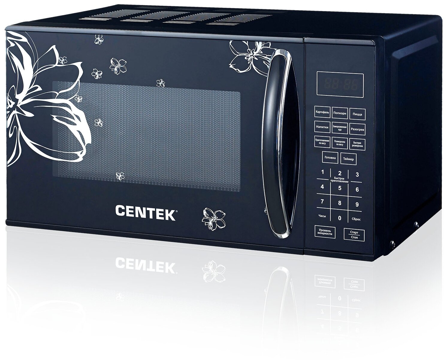 Микроволновая печь CENTEK CT-1579 /черн, цветы, 20л сенсорн./