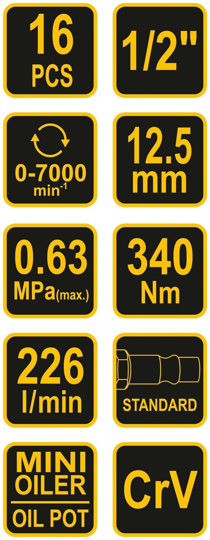 Гайковерт пневматический VOREL 1/2" 0-7000 об/мин CrV 312 Nm в комплекте 16 предм 81101