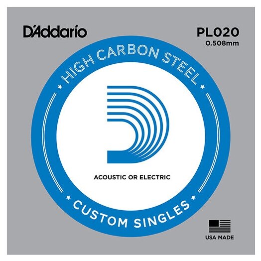 PL020 Plain Steel Отдельная струна без обмотки, сталь, .020, D'Addario