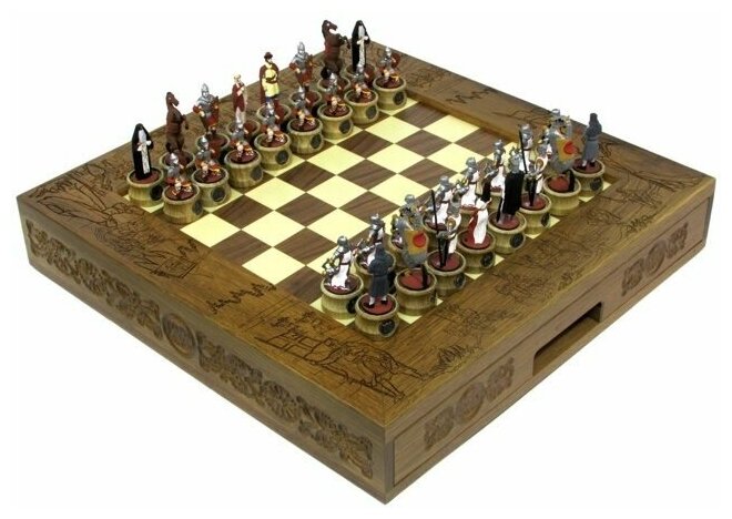 Шахматы исторические эксклюзивные Ледовое побоище с фигурами из олова покрашенными в полу коллекционном качестве 47*47 см 999-RTS-54X