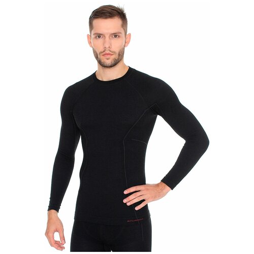 фото Футболка мужская brubeck active wool ls12820 длинный рукав, чёрный, m