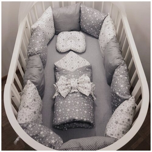 фото Комплект бортиков в детскую кроватку с конвертом-одеялом mamdis для новорожденных и малышей mam.dis