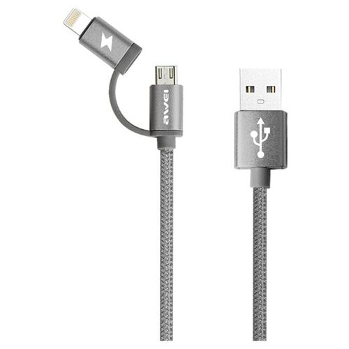 Кабель адаптер для зарядки и передачи данных AWEI CL-930C, USB to micro USB/Lightning кабель для быстрой зарядки и передачи данных awei cl 92 l type usb to lightning 2 м серый