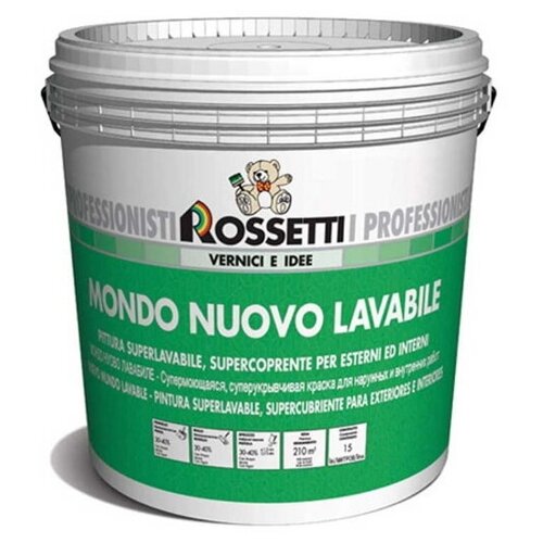 Rossetti Mondo Nuovo Lavabile Formula + Супермоющаяся, суперпокрывающая краска для стен и потолков (белая, матовая, база BB, 0,75 л)