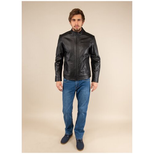 фото Кожаная куртка 237, каляев, размер 60, черный