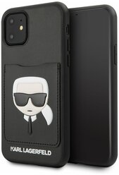 Чехол Lagerfeld для iPhone 11 PU Leather with cardslot Karl's Head Hard Black