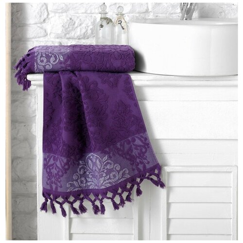 фото Полотенце махровое жаккард с бахромой ottoman (фиолетовый) karna