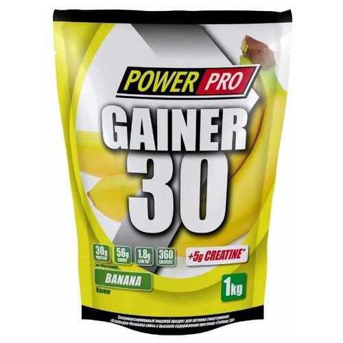 Гейнер Power Pro Gainer 30, 1000 г, банан гейнер pureprotein pure protein multi gainer банан 1000 г