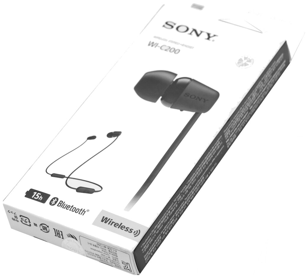 Наушники с микрофоном SONY WI-C200, Bluetooth, вкладыши, черный [wic200b.e] - фото №2