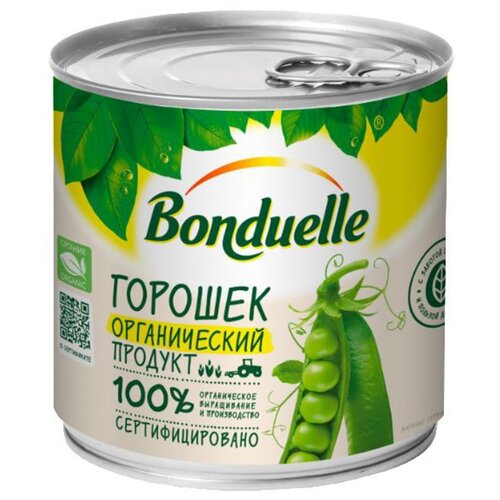 Зеленый горошек Bonduelle органический продукт, жестяная банка, 425 г
