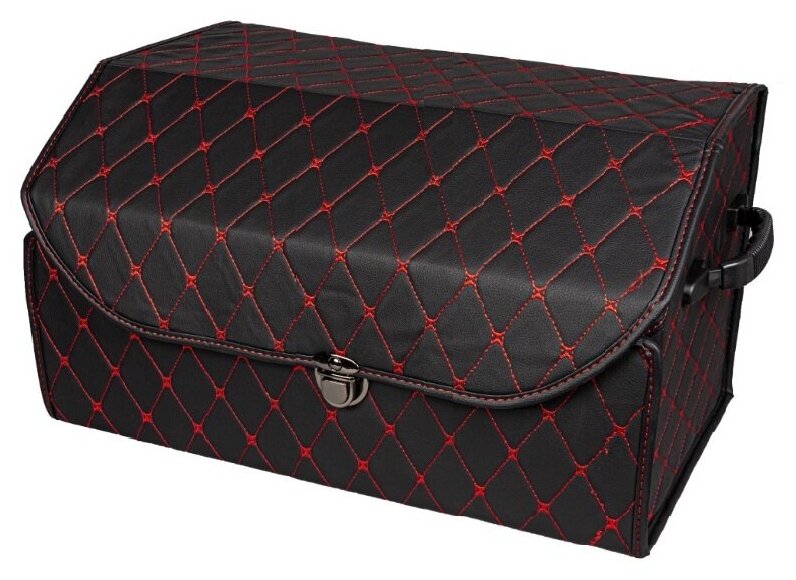 Органайзер багажника складной на замке (Черный, экокожа, красная отстрочка, 50*30*30 см)