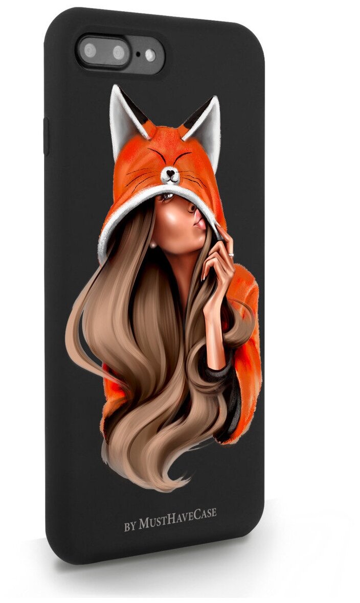 Черный силиконовый чехол MustHaveCase для iPhone 7/8 Plus Foxy Girl/ Лисичка для Айфон 7/8 Плюс Противоударный