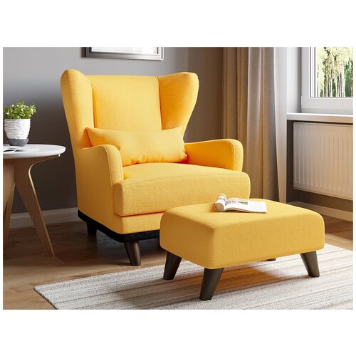 Комплект кресло с пуфом Оскар рогожка Yellow