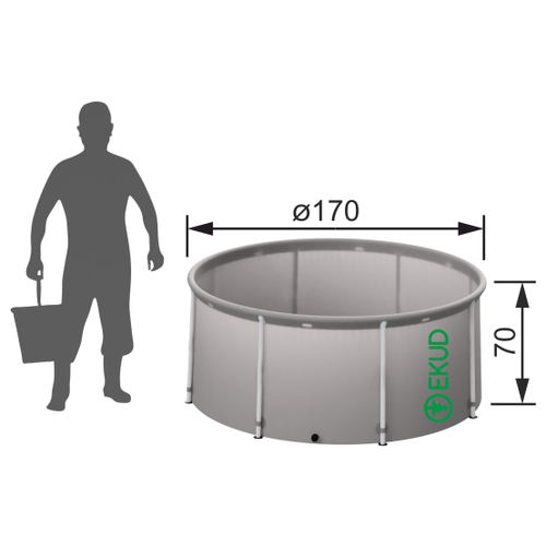 Складная бочка. Емкость для воды EKUD из ПВХ 1500л (с верхним каркасом) (Высота 70 см, Диаметр 170 см.)