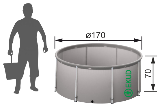 Складная бочка. Емкость для воды EKUD из ПВХ 1500л (с верхним каркасом) (Высота 70 см, Диаметр 170 см.)