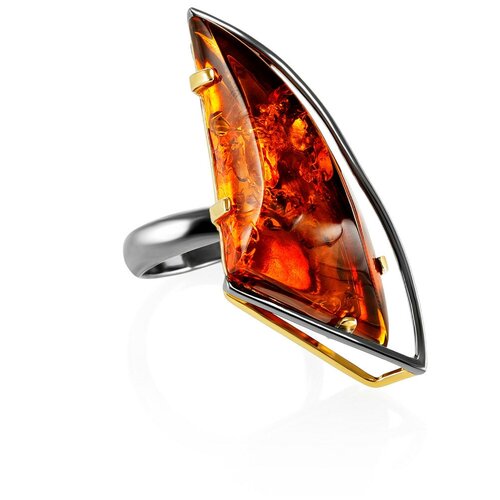 фото Amberholl крупное эффектное кольцо из золочёного серебра с янтарём «палладио»