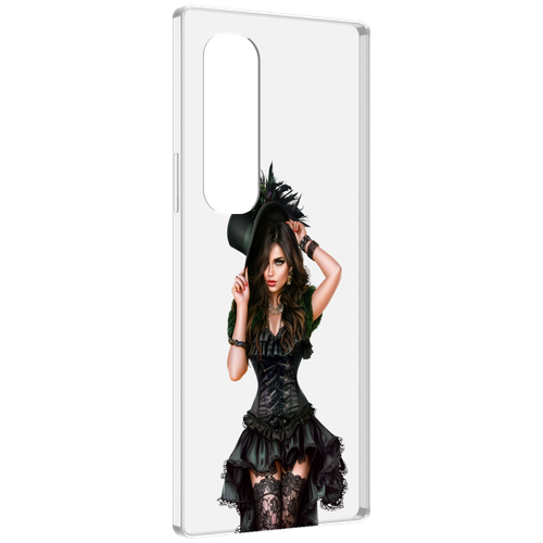 Чехол MyPads стройная-девушка-в-черном-платье для Samsung Galaxy Z Fold 4 (SM-F936) задняя-панель-накладка-бампер