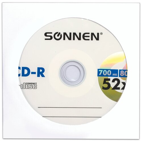 фото Диск cd-r sonnen, 700 mb, 52x, бумажный конверт (1 штука), 512573