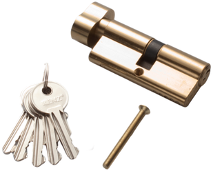 Цилиндр ренц 70 мм Ключ-Завертка, стандартный ключ, латунь блестящая