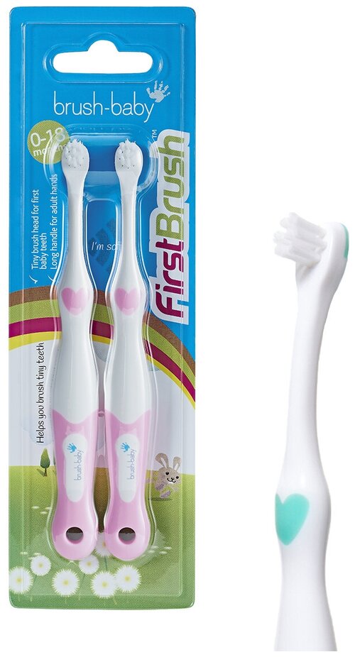 Brush-Baby FirstBrush зубная щетка 0-18 мес, 2 шт, розовая