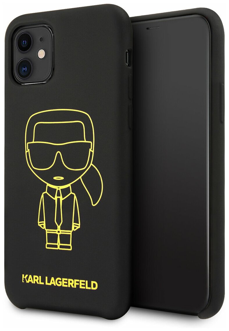 Чехол Lagerfeld для iPhone 11 Liquid silicone Ikonik outlines Hard Black/Yellow