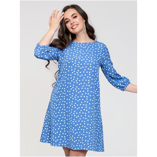 фото Платье with street "анита" а силуэт/трапеция/свободное/большие размеры/офис/праздничное/горох/голубой/барби