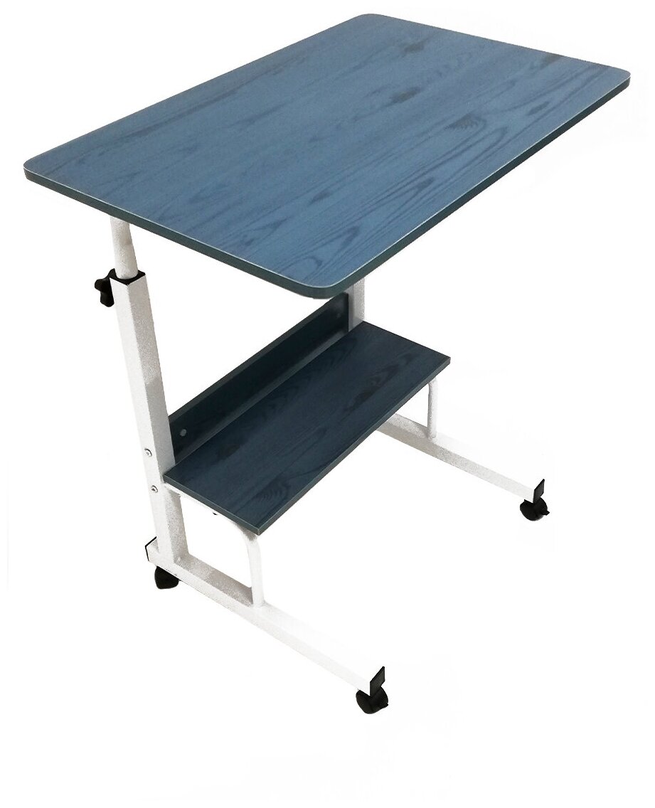 Столик для ноутбука 40х60, с полкой, на колесиках, с регулировкой высоты от 68 до 91 см, синий