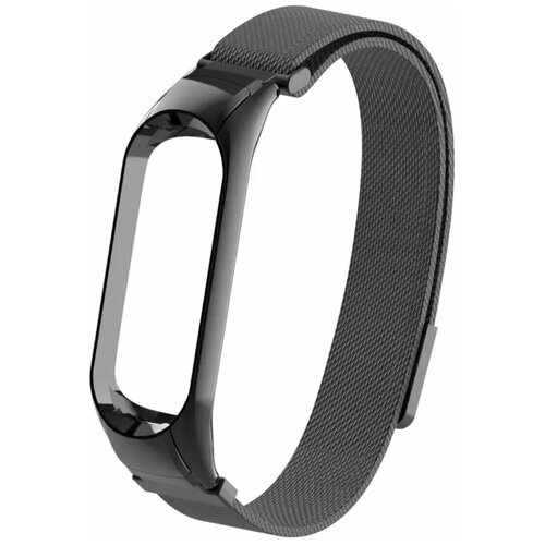 Ремешок для mi band 3/4 черный металл с магнитным замком и регулируемым размером
