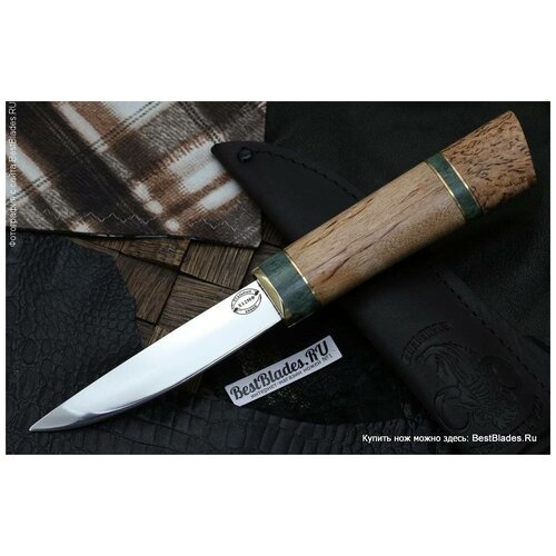 Нож Стальные Бивни Малый Якутский, сталь Х12МФ, рукоять карельская береза, зеленая вставка нож якутский