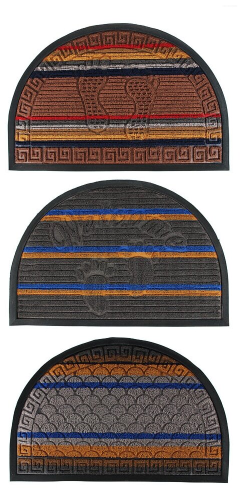 фото VETTA Коврик придверный, ворсовый с резиновой каймой, полукруг 40x60см, 3 дизайна