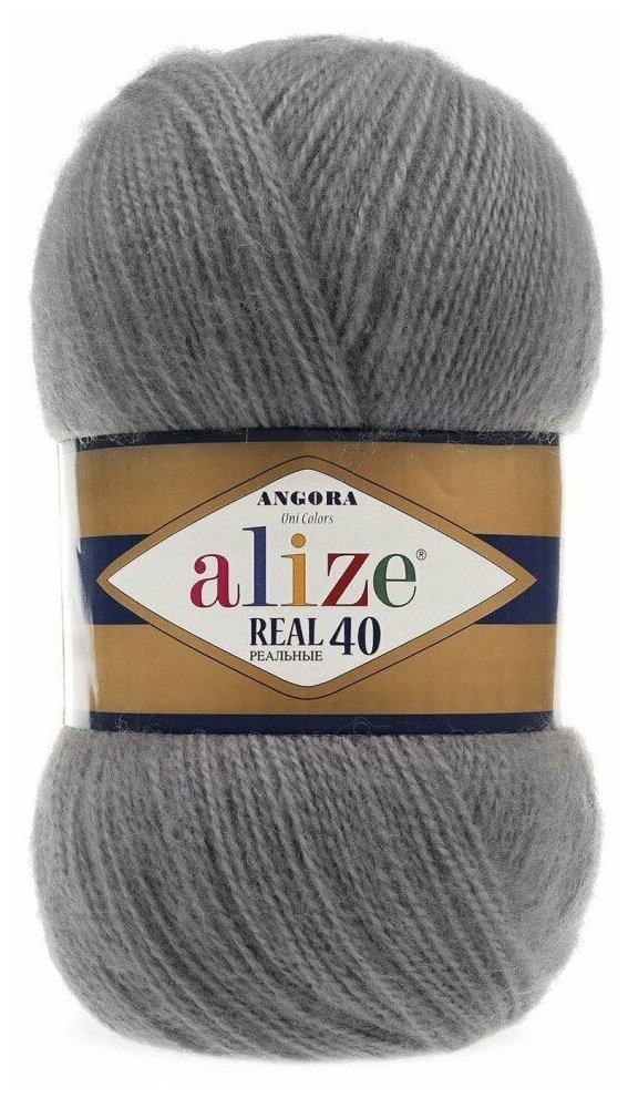 Пряжа для вязания ALIZE 'Angora real 40' 100 гр. 480м (40% шерсть, 60% акрил) (87 средне-серый), 5 мотков