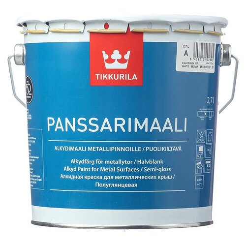 Эмаль для металлических крыш Tikkurila Panssarimaali белая основа А полуглянцевая 2,7 л