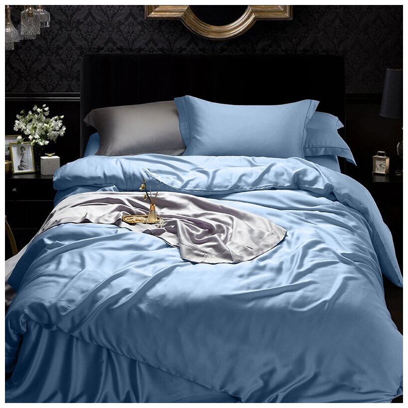 Комплект постельного белья MariaG Home Голубой Тенсель Люкс 300TC, Евро, 2 наволочки 50*70 - фотография № 1