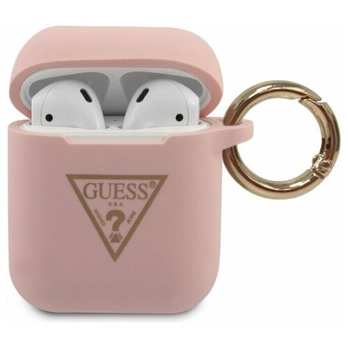 фото Силиконовый чехол для airpods 1/2 guess silicone case triangle logo with ring, розовый (guaca2lstlpi)