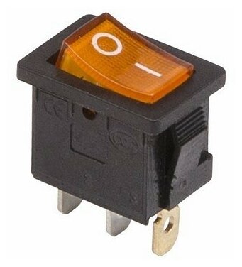 Выключатель клавишный Rexant Mini ON-OFF желтый с подсветкой (250В 6А (3с)) {36-2152} - фотография № 1