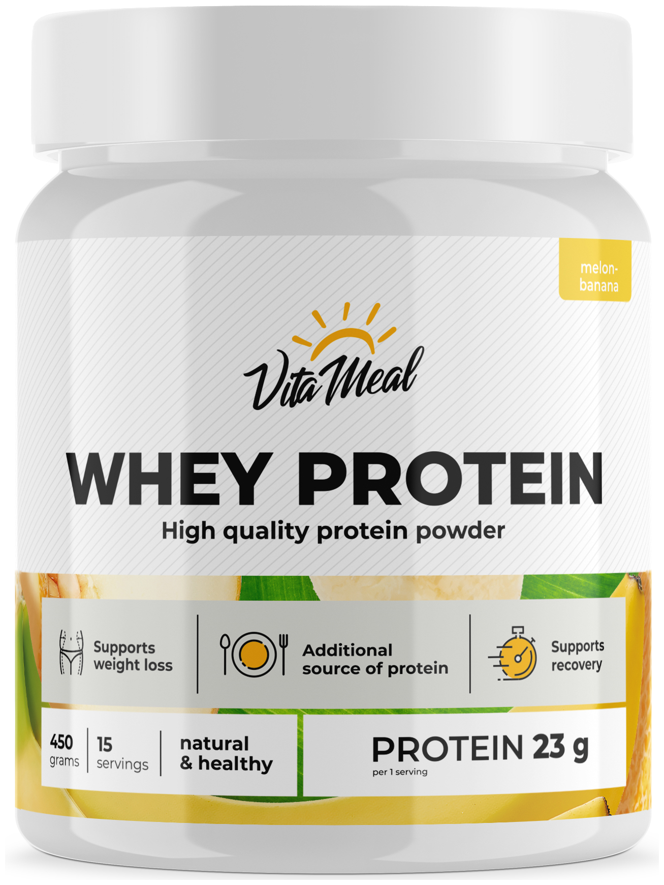 Сывороточный протеин 15 порций VitaMeal Whey Protein (банка) 450 г Банан-дыня