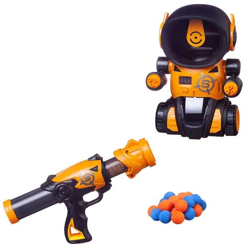 Игра интерактивная Попади в робота с 2 бластерами, 24 шариками, со световыми эффектами, оранжевый - Junfa Toys [WG-11231/оранжевый]