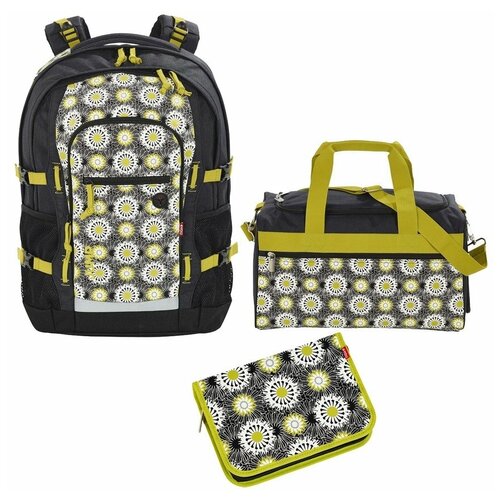 Рюкзак повседневный легкий + спортивная сумка и пенал 4YOU Jump Кружева 1200г, черно-желтый
