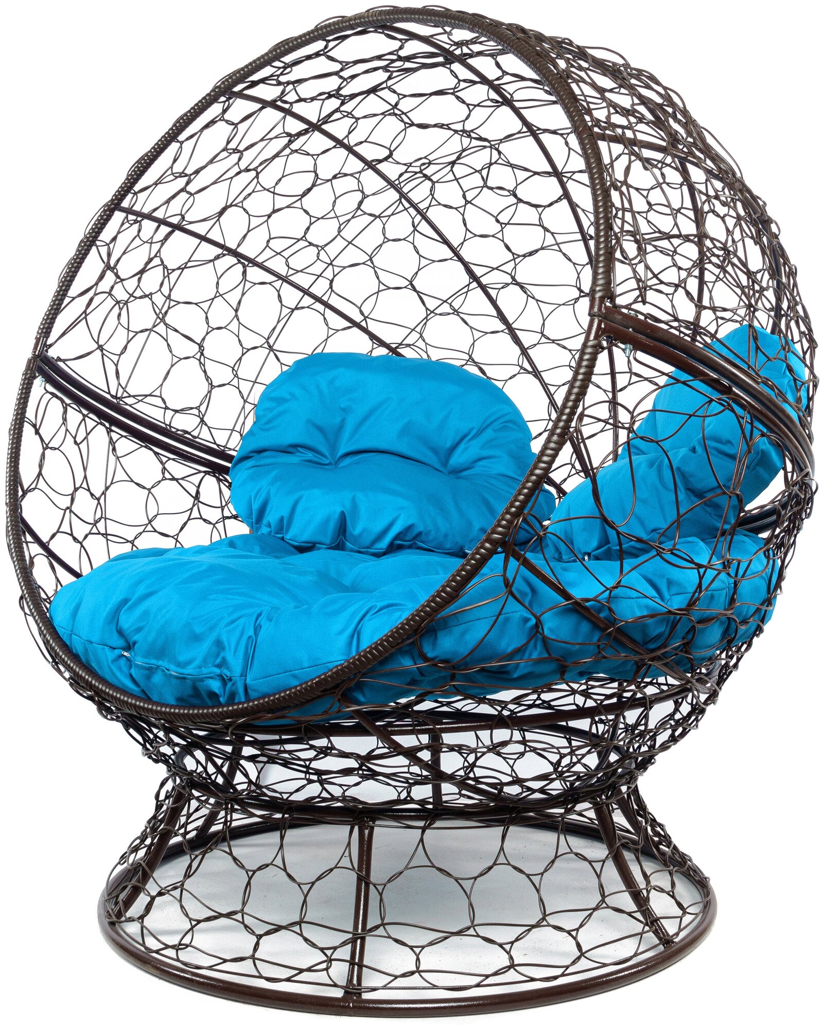 Кресло коричневое M-Group Апельсин ротанг, 11520203 голубая подушка - фотография № 2