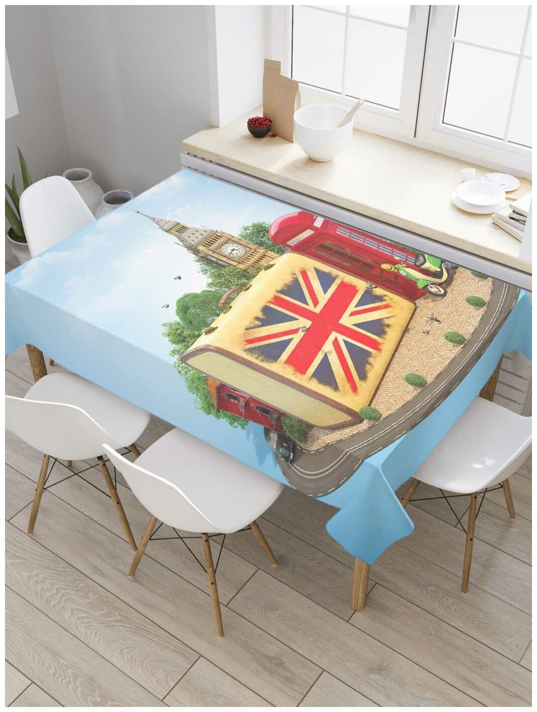 Скатерть прямоугольная JoyArty на кухонный стол "Путешествие в Лондон" из оксфорда, 120x145 см