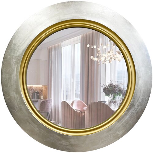 Зеркало настенное круглое для ванной, зеркало в раме в гардеробную, прихожую, гостиную Elegant Silver gold диаметром 75 см