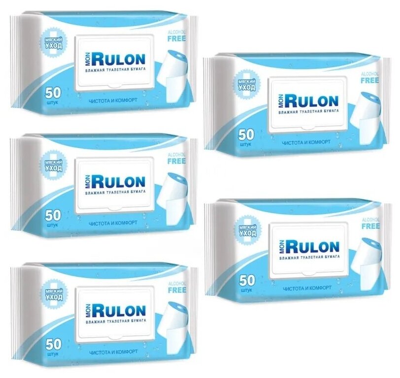 Mon Rulon , влажная туалетная бумага 50 листов , 5 упаковок