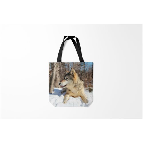 фото Сумка-шоппер / 40х40 см / звери / волки волк лежит на снегу burnettie