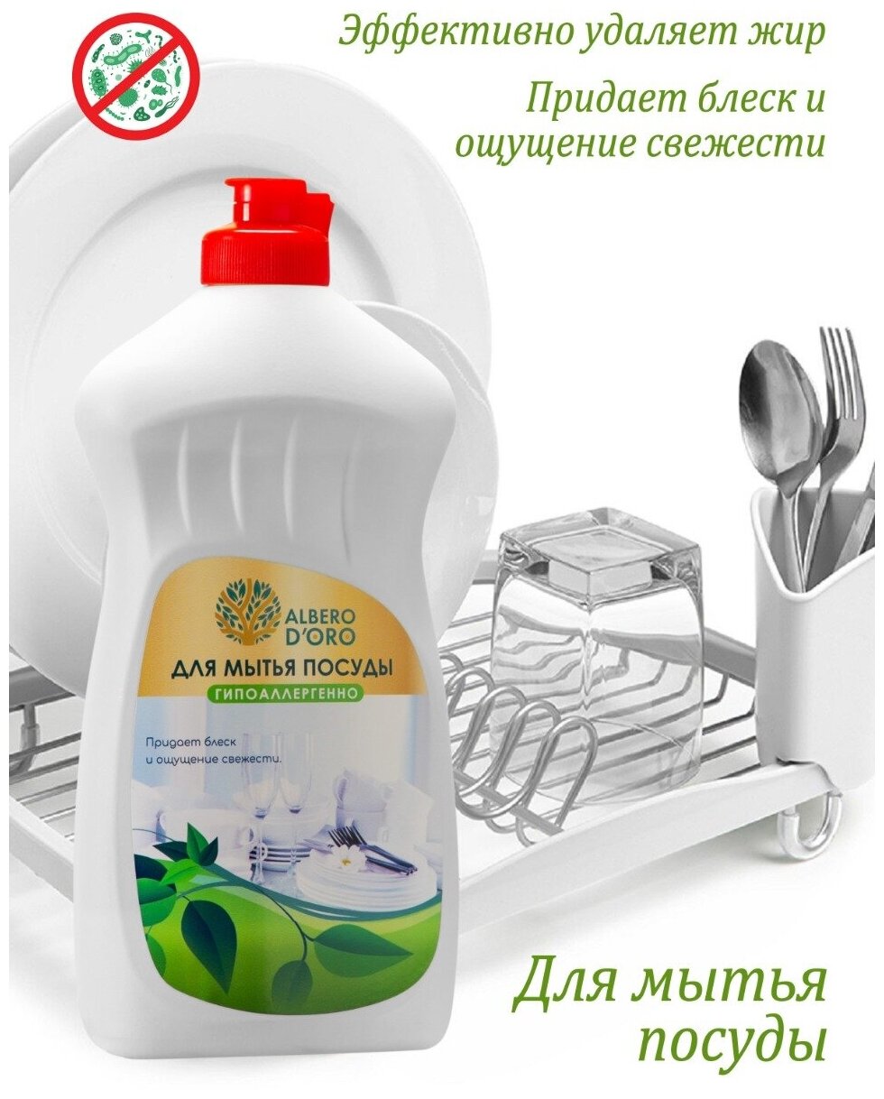 Биоразлагаемое Эко Средство для мытья посуды Albero Doro Антижир Моющее от жира на кухне Бытовая химия в дом