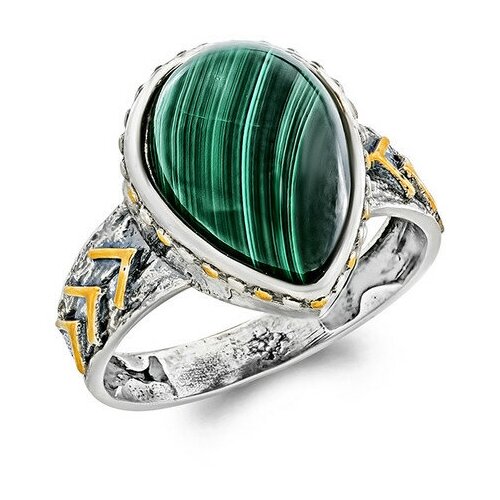 Кольцо SADAF серебро, 925 проба, золочение, оксидирование, малахит, размер 19, зеленый