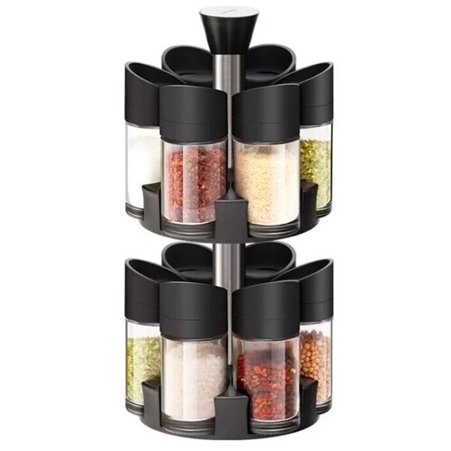 Двухуровневый набор для хранения специй Spice Rack Set с вращающейся подставкой (12 емкостей)